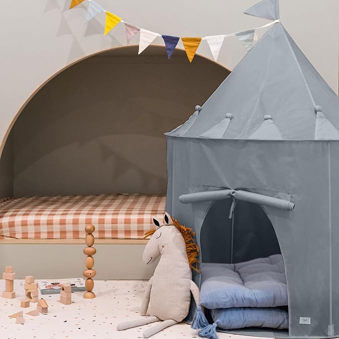 3 Sprouts Kids Play Tent - Sustainable Recycled Fabric – Fun Spacious Childs Playhouse for Indoor Games for Boys & Girls - Durable Fort Pop Up House for Toddlers & Children Age 3-10 - Blue