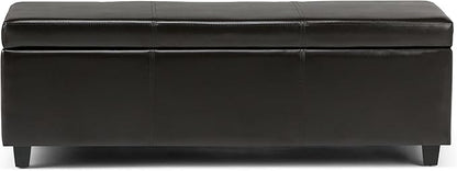 SIMPLIHOME Avalon 48 inch Wide Contemporary Rectangle Storage Ottoman Bench in Tanners Brown Vegan Faux Leather, Assembled, For the Living Room, Entryway and Family Room