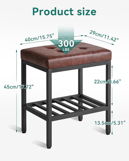 IBUYKE Rectangular Makeup Stool with Adjustable Feet and Storage Space, Footrest Chair, PU Vanity Seat, Multi-Use as Small Side Table or Ottoman, for Bedroom, Dark Brown WBD017Z