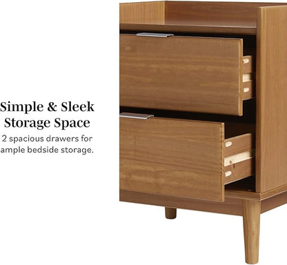 Walker Edison Blythe Mid-Century Modern Tray-Top 2-Drawer Nightstand, 20 Inch, Caramel
