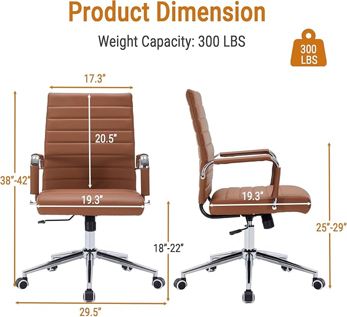 Sidanli Office Desk Chairs with Wheels, Executive Swivel Rolling Faux Leather Computer Chair with Comfortable Lumbar Support for Home Office(Mid Back, Brown)
