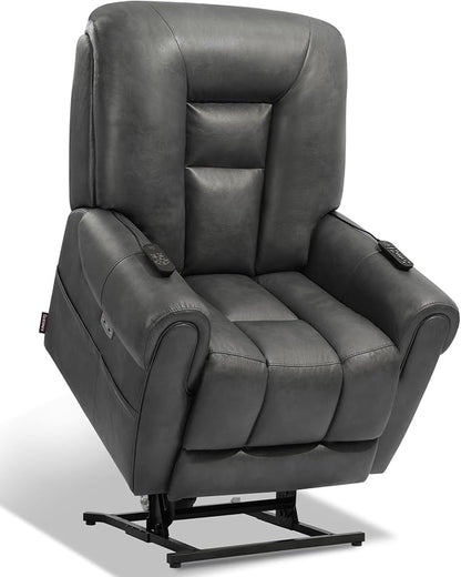 EONIX Four Motor Lay Flat Power Lift Recliner Chair for Elderly, 400lbs Electirc Lift Chair for Living Room, Independent Adjustable Lumbar Support & Headrest, Extended Footrest, Grey
