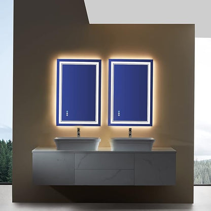 24x36 inch RGB LED Bathroom Mirror with Lights, Colorful Changing Lighted Mirror, Shatterproof Dimmable Anti-Fog LED Vanity Mirror for Bathroom (RGB Backlit + Front-Lit)