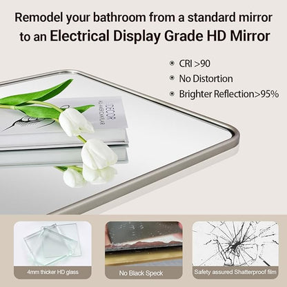 ANDY STAR Mirror for Bathroom, 24x36 Inch Brushed Nickel Bathroom Rectangle Mirror for Wall, Modern Rectangular Thick Tube Metal Frame for Vanity Over Sink, Explosion-Proof Film, Horizontal/Vertical