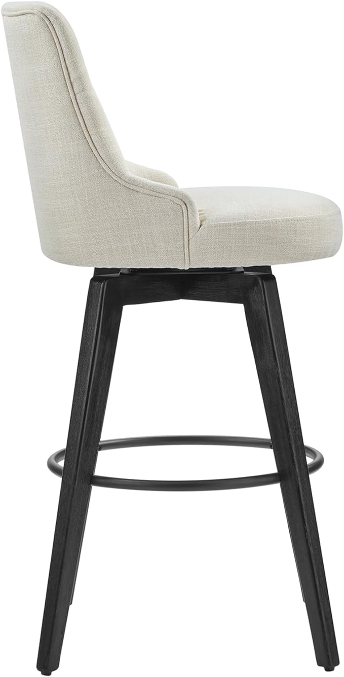 Watson & Whitely Bar Stools, 360° Swivel Upholstered Bar Stool with Back, 30" H Bar Height Barstools, Set of 2, Performance Fabric in Linen