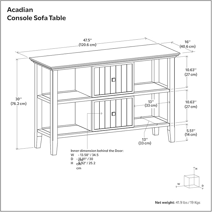 SIMPLIHOME Acadian SOLID WOOD 48 inch Wide Transitional Console Sofa Table in Light Golden Brown for the Living room Entryway and Bedroom