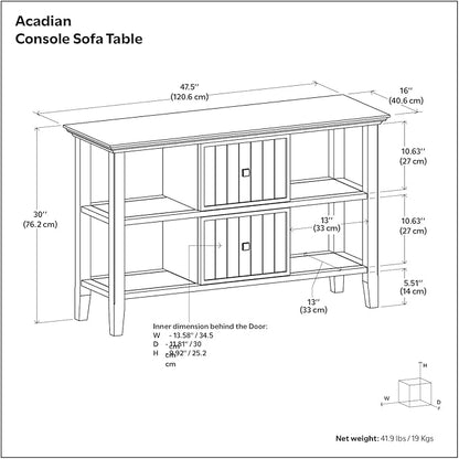 SIMPLIHOME Acadian SOLID WOOD 48 inch Wide Transitional Console Sofa Table in Light Golden Brown for the Living room Entryway and Bedroom