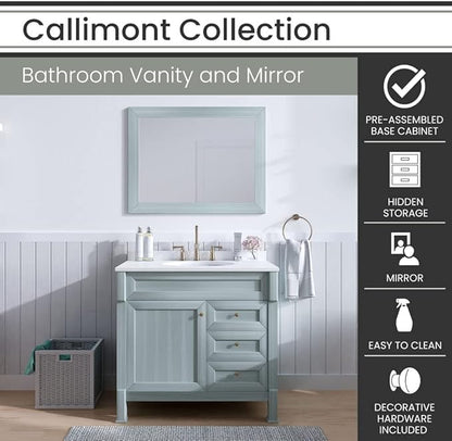 Hanover 36 Set Includes w, Blue Callimont 36'' Vanity Sink Combo for Bathroom, Powder Room | Pre-Assembled 1 Door, 3 Drawers | Accent Mirror| Artificial Stone Countertop Cabinet, 36 inches