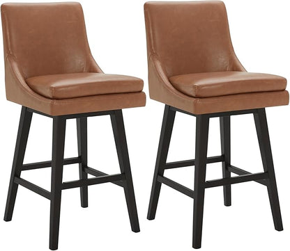 CHITA Counter Height Swivel Barstool with Back Set of 2, FSC Certified Upholstered Faux Leather Swivel Bar Stool, 26.8" H Seat Height, PU Leather in Retro Brown
