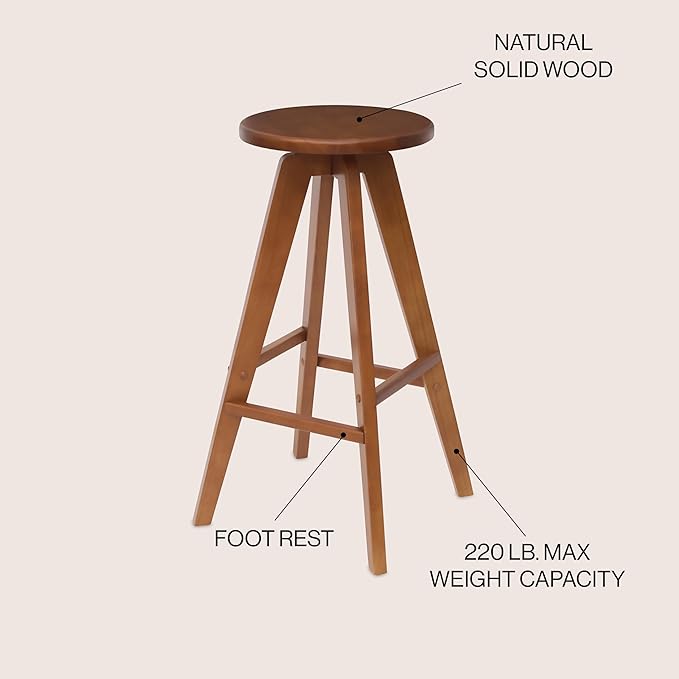 JONATHAN Y BSL2001B Ceren 30.5" MidCentury Industrial Round Solid Wood Backless Bar Stool for Home, Kitchen, Dining Room, Workspaces, Cafes and Resturants, Walnut Brown