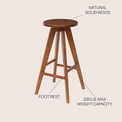 JONATHAN Y BSL2001B Ceren 30.5" MidCentury Industrial Round Solid Wood Backless Bar Stool for Home, Kitchen, Dining Room, Workspaces, Cafes and Resturants, Walnut Brown
