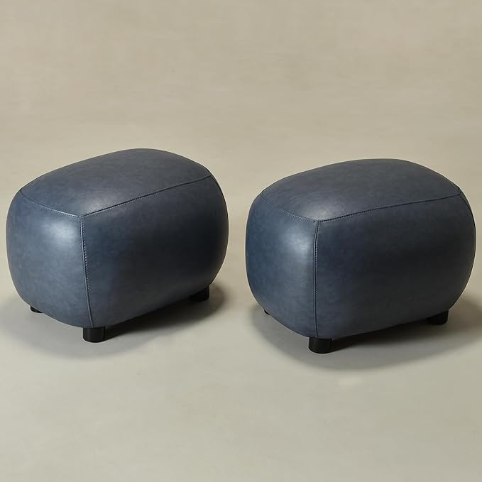 KINWELL 23" Wide Faux Leather Upholstered Ottoman Set of 2, Mid-Century Modern Living Room Footrest with Soft Padded Seat, Footstool for Bedroom, Entryway or Living Room, Navy