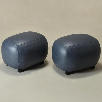 KINWELL 23" Wide Faux Leather Upholstered Ottoman Set of 2, Mid-Century Modern Living Room Footrest with Soft Padded Seat, Footstool for Bedroom, Entryway or Living Room, Navy
