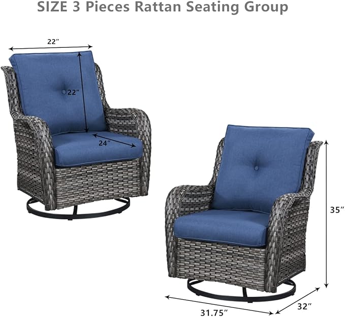 HUMMUH 4 Piece Outdoor Patio Furniture Set Wicker Conversation Bistro Set Swivel Rocker Chairs with 2pcs Ottomans for Backyard, Porch, Balcony