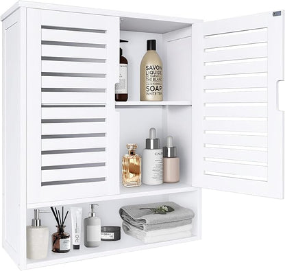 HYNAWIN White Organized Bathroom Storage Cabinet with Lattice Doors,Spacious Storage with Adjustable Shelves for Bathroom or Kitchen Essentials