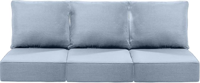 Luxury 24x24x6 Inch Patio Chair Cushions Set of 3 - Memory Foam Deep Seat Water-Resistant Patio Cushion for Lawn Dining Rocking Swivel Chairs Loveseat 3-Seater Sectional Sofa - Baby Blue