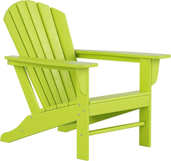 Costaelm Outdoor Adirondack Chair, HDPE Patio Chair, Weather Resistant Lawn Firepit Outside Chairs for Porch, Poolside, Garden, Backyard Deck, Lime
