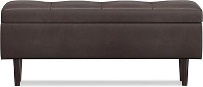 SIMPLIHOME Shay 48 inch Wide Mid Century Modern Rectangular Storage Ottoman in Distressed Chestnut Brown Vegan Faux Leather, Assembled, For the Living Room, Entryway and Family Room