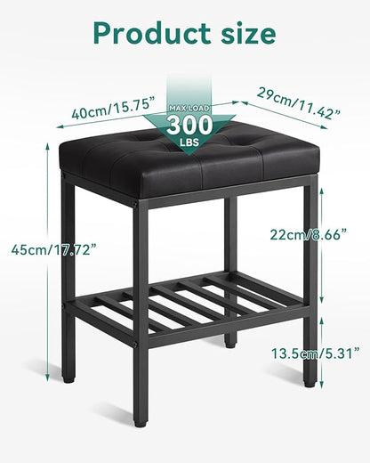 IBUYKE Rectangular Makeup Stool with Adjustable Feet and Storage Space, Footrest Chair, PU Vanity Seat, Multi-Use as Small Side Table or Ottoman, for Bedroom, Black WBD017B