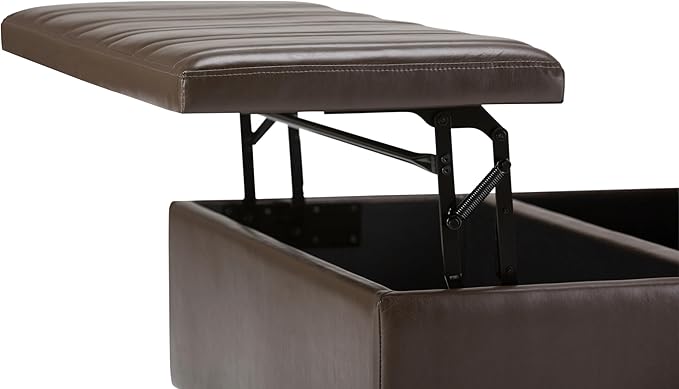 SIMPLIHOME Ellis 36 inch Wide Contemporary Square Coffee Table Storage Ottoman in Chocolate Brown Vegan Faux Leather, Assembled, For the Living Room and Bedroom