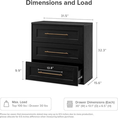 mopio Blake 3 Drawer Dresser for Bedroom, Chest of Drawers, Wood Dresser Organizer, Modern Farmhouse, Tall Night Stand, Enhanced Safety, Sturdy Compliant (2, Black Oak, One Size)