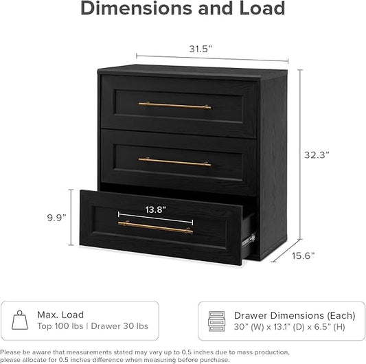 mopio Blake 3 Drawer Dresser for Bedroom, Chest of Drawers, Wood Dresser Organizer, Modern Farmhouse, Tall Night Stand, Enhanced Safety, Sturdy Compliant (1, Black Oak, One Size)