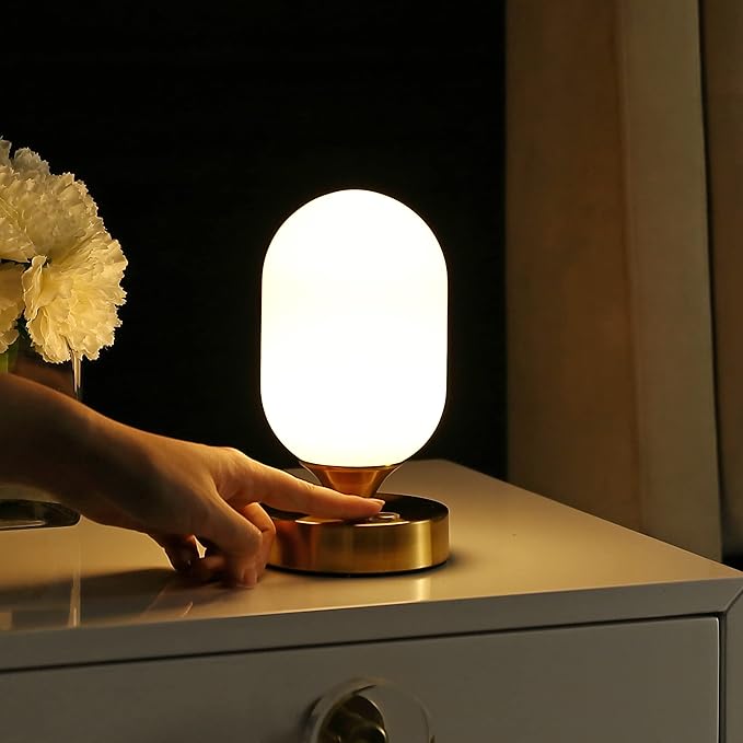 JONATHAN Y JYL7111C Eli 8" Modern Minimalist Iron Rechargeable Integrated LED Table Lamp Contemporary Bedside Desk Nightstand Lamp for Bedroom Living Room Office, Brass Gold/White