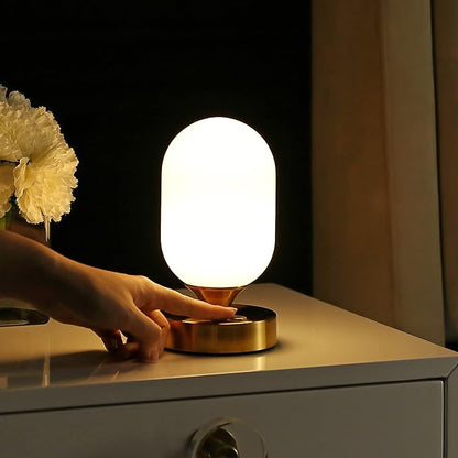 JONATHAN Y JYL7111C Eli 8" Modern Minimalist Iron Rechargeable Integrated LED Table Lamp Contemporary Bedside Desk Nightstand Lamp for Bedroom Living Room Office, Brass Gold/White