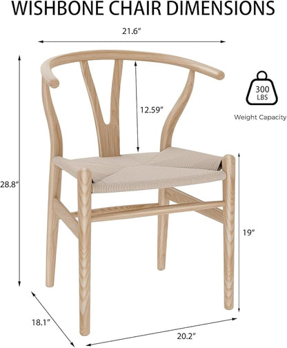 Tomile Wishbone Chair, Wishbone Dining Chair with Arms, Solid Wood Dining Chair & Wood Chair, MCM Dining Chairs, Mid Century Modern Dining Chairs for Dining Room & Kitchen (Ash Wood - Natural)