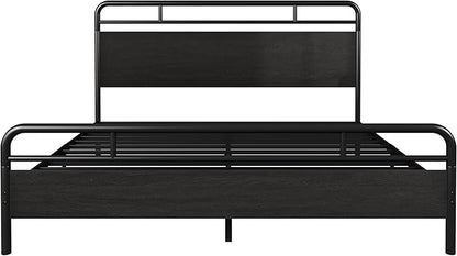 Allewie King Size Platform Bed Frame with Wooden Headboard and Footboard, Heavy Duty 13 Metal Slats Support, Under-Bed Storage, No Box Spring Needed, Noise Free, Easy Assembly, Black Oak