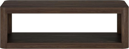 Henn&Hart 47" Rectangular Low-Profile Coffee Table with Open Storage Shelf for Living Room, Family Room, or Office, Alder Brown