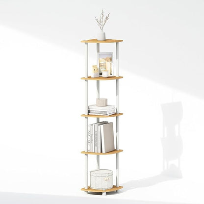 Furinno Turn-N-Tube Corner Shelf, 5-Tier Corner Display Rack, Shelving Unit, for Organization and Storage, Living Room, Home Office, Garage, Bedroom, Beech