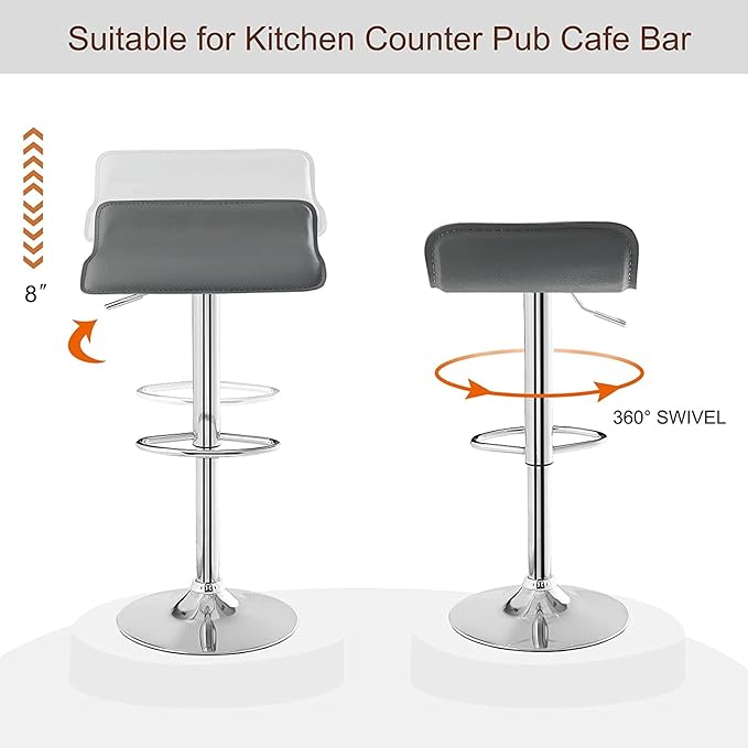 VECELO Bar Stools Set of 4, Armless Adjustable Swivel Barstools, Modern Backless Counter Height Stools for Kitchen, Island, Bar, Dark Grey