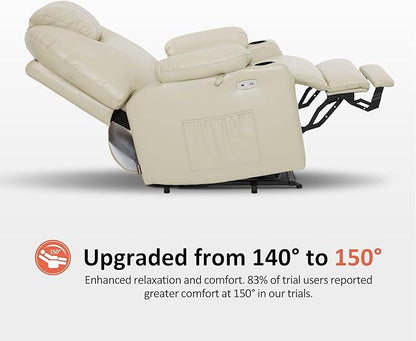 MCombo Oversized Power Lift Recliner Chair for Elderly, Lift Chair with Heat and Massage for Big and Tall, USB&Type C Ports, Cup Holders, Faux Leather R7510 (Cream White, Large-Wide)