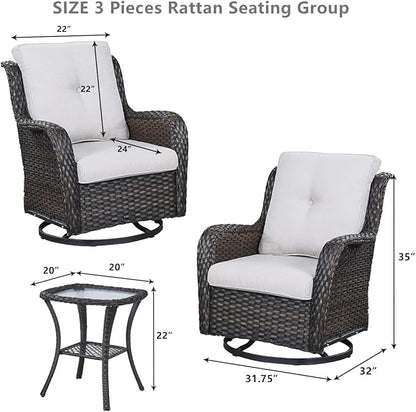 HUMMUH Patio Furniture Set 7 Pieces Wicker Outdoor Sectional Sofa with Swivel Rocker Chairs,Coffee Side Table,Outdoor Ottomans for Patio