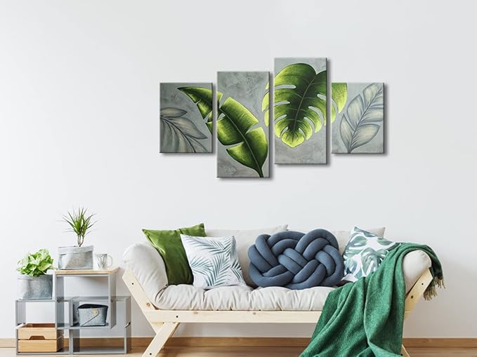 Wieco Art Botanical Paintings Wall Art on Canvas Abstract Green Leaves Canvas Wall Art for Living Room Bedroom Wall Decor Modern Artwork for Home Decorations