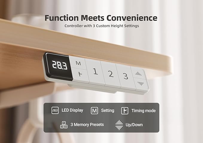 YDN Electric Standing Desk Adjustable Height, 40 x 24 Inches Stand up Desk with Cable Management, Home Office Desks with Splice Board & White Frame, Nature Top