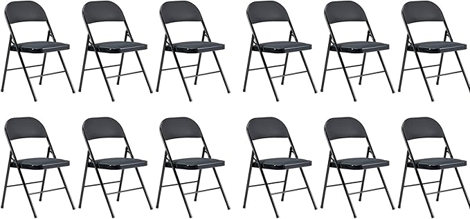 12 Pack Black Folding Chairs with Padded Seats, Portable Stackable Foldable Chairs for Indoor and Outdoor, Commercial Seat with Metal Frame for Events Office Wedding Party, 330lbs Capacity