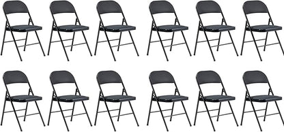 12 Pack Black Folding Chairs with Padded Seats, Portable Stackable Foldable Chairs for Indoor and Outdoor, Commercial Seat with Metal Frame for Events Office Wedding Party, 330lbs Capacity