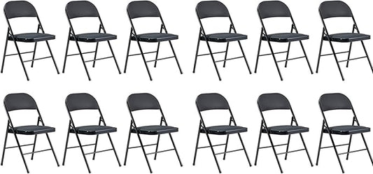 12 Pack Black Folding Chairs with Padded Seats, Portable Stackable Foldable Chairs for Indoor and Outdoor, Commercial Seat with Metal Frame for Events Office Wedding Party, 330lbs Capacity