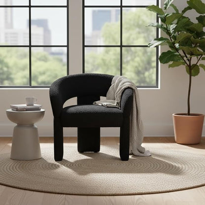 LukeAlon Mid Century Modern Sherpa Accent Chairs Set of 2 – Round Barrel Back Armchairs, Comfy Upholstered Lounge Chairs for Living Room, Bedroom, Office, Waiting Rooms, Black