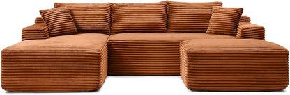 108" Cloud Sectional Couch,Modern Modular Sectional Sofa with Deep Seat,Corduroy Boneless Couches with L-Shape Chaise for Living Room,No Assembly Required (Orange, Left Facing Chaise + Ottoman)