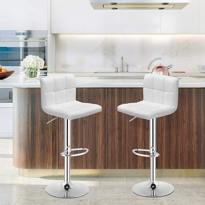 COSTWAY Bar Stools Set of 2, Modern Swivel Adjustable Height PU Leather Barstools with Back, Square Armless Counter Height 2-Pack Bar Chair for Kitchen Island Dining Living Bistro Pub Counter, White