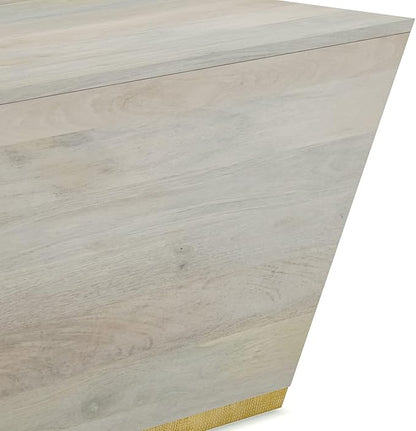 SIMPLIHOME Abba Square Coffee Table - 28 inch Wide Solid Mango Wood Modern Cocktail Table in White Wash, Contemporary Table for Living Room with Low Profile Block Design, Assembled