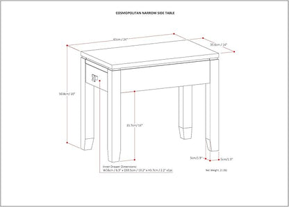 SIMPLIHOME Cosmopolitan SOLID WOOD 14 Inch Wide Rectangle Contemporary Narrow Side Table in Mahogany Brown, For the Living Room and Bedroom