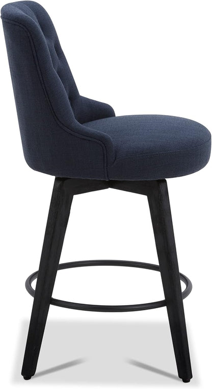 Watson & Whitely Modern Swivel Bar Stools, Performance Fabric Upholstered Counter Height Bar Stool with Back, Solid Wood Legs, 26" H Seat, Set of 2, Insignia Blue