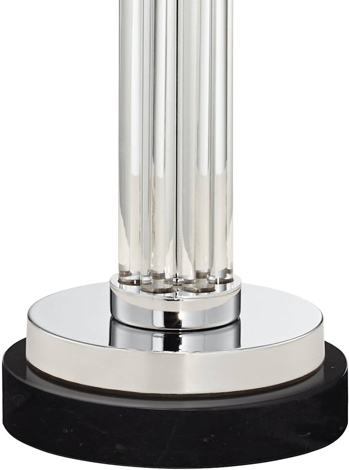 Possini Euro Design Cadence Modern Table Lamp 30" Tall with Round Black Marble Riser Linear Glass Rod White Linen Drum Shade for Bedroom Living Room Nightstand Bedside Night Stand Office Kids Room