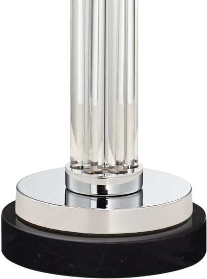 Possini Euro Design Cadence Modern Table Lamp 30" Tall with Round Black Marble Riser Linear Glass Rod White Linen Drum Shade for Bedroom Living Room Nightstand Bedside Night Stand Office Kids Room