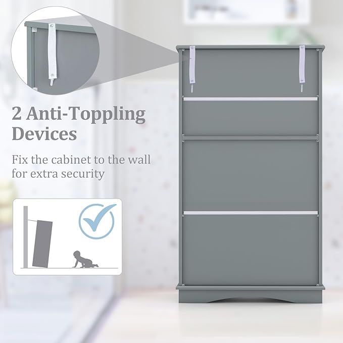 Giantex Bathroom Floor Storage Cabinet - Linen Floor Cabinet with Doors and Adjustable Shelves, Freestanding Side Storage Organizer for Bathroom, Living Room, Entryway, Kitchen Storage Unit (Grey)
