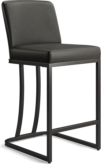 MAISON ARTS Counter Height Bar Stools with Back Set of 4 for Kitchen Counter, 24 Inch Modern Upholstered Faux Leather Barstools Farmhouse Bar Chairs Luxury Island Stools Support 330LBS, Grey